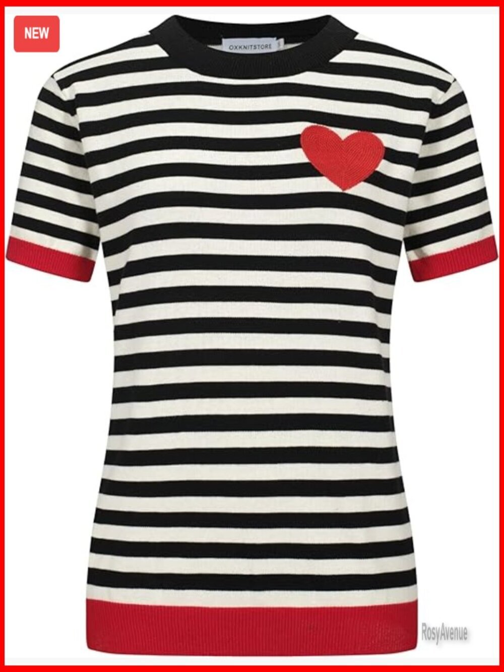 Vintage 1960s Retro Heart Stripes Short Sleeve Cotton T-Shirt Regular Fit